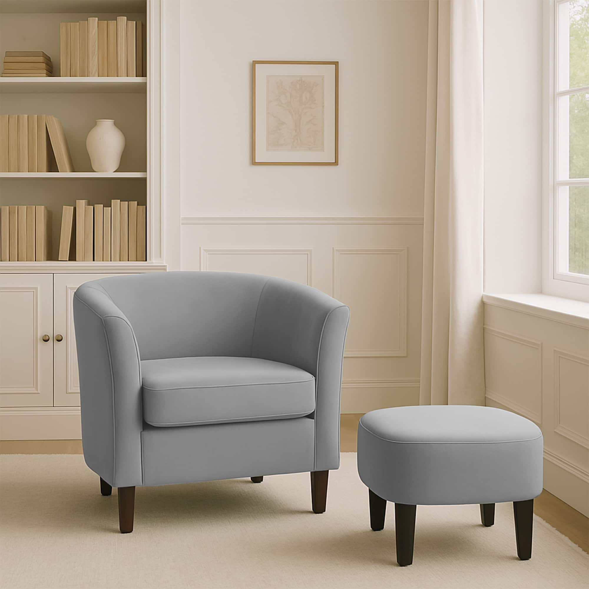 Velvet Accent Chair With Ottoman, Modern Barrel Chair Armchair For Living Room, Bedroom, Gray_maomaolike.com